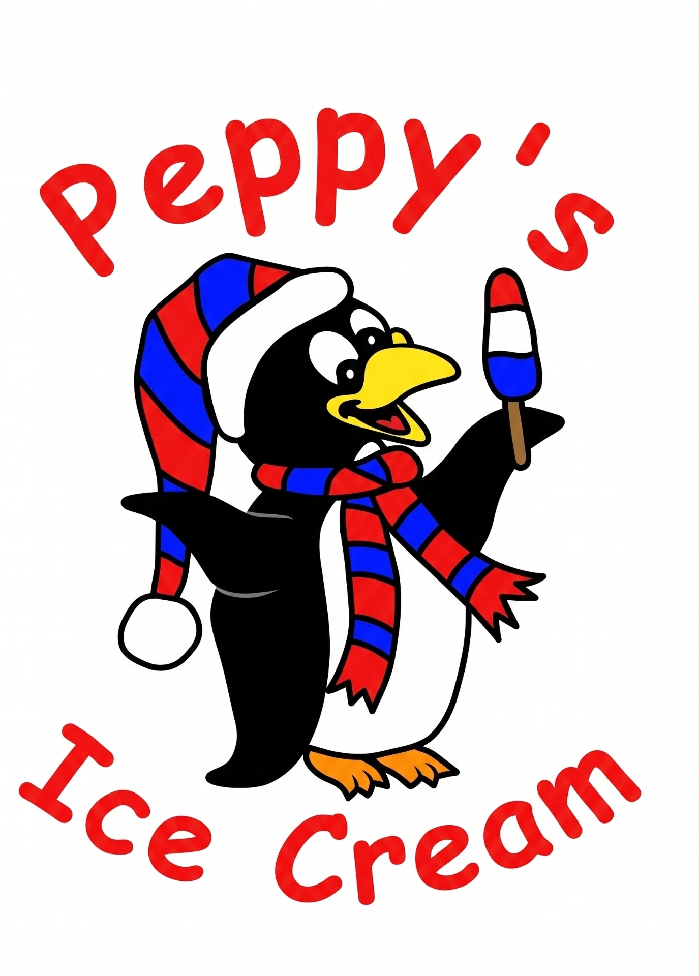 Peppy's Ice Cream penguin mascot logo